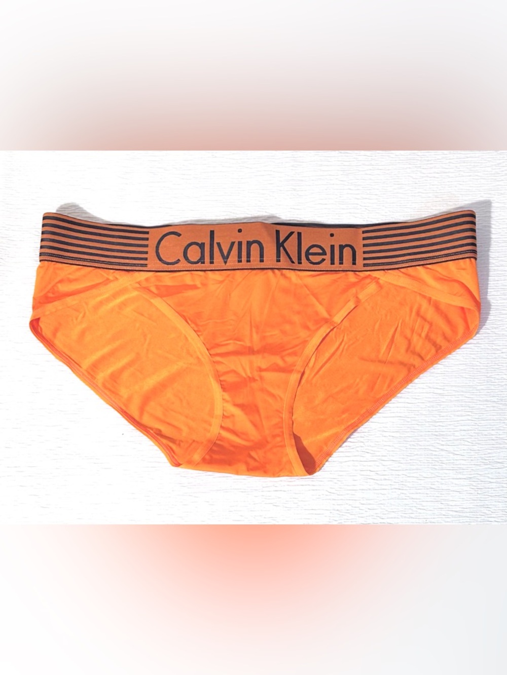 Calvin Klein Orange and Black Striped Logo Waistband Hipster Women’s Underwear